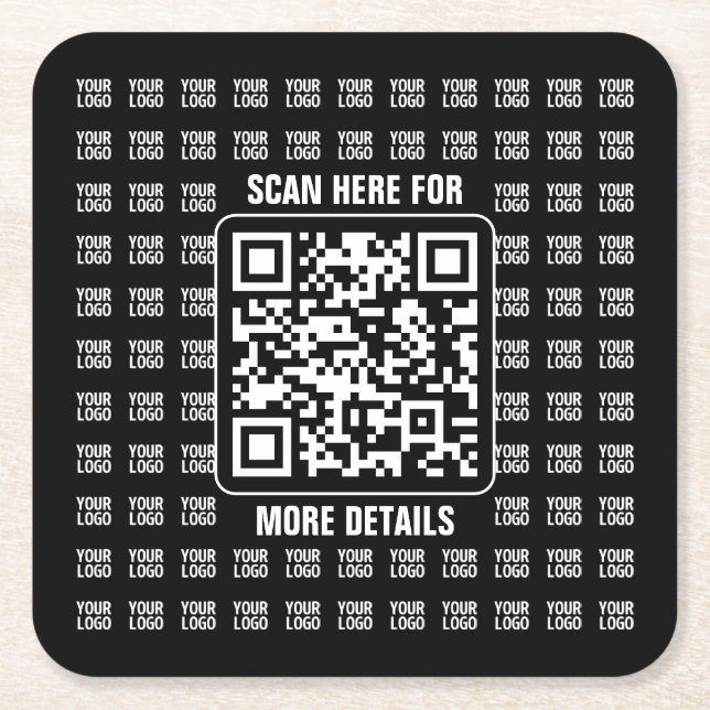 Promotional QR code (editable) plus Logo Pattern Square Paper Coaster (Front)