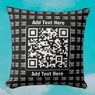 Promotional QR code (editable) plus Logo Pattern Throw Pillow