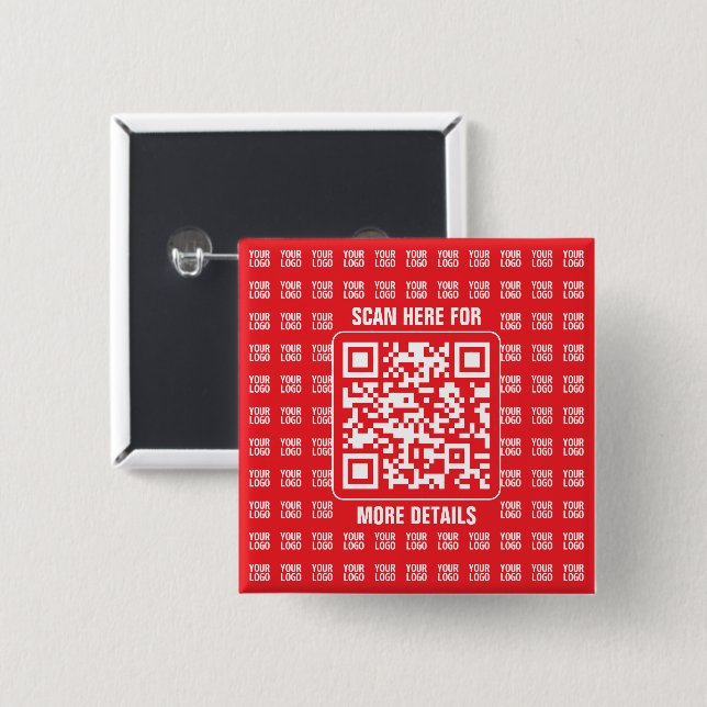 Promotional QR code (editable) with Logo Pattern 2 Inch Square Button (Front & Back)