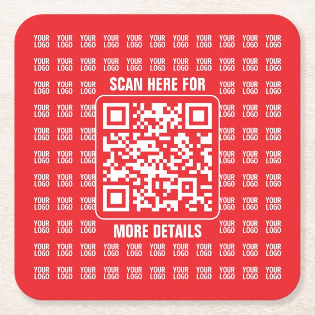 Promotional QR code (editable) with Logo Pattern Square Paper Coaster (Front)