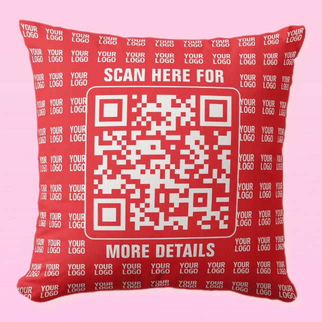Promotional QR code (editable) with Logo Pattern Throw Pillow (Creator Uploaded)