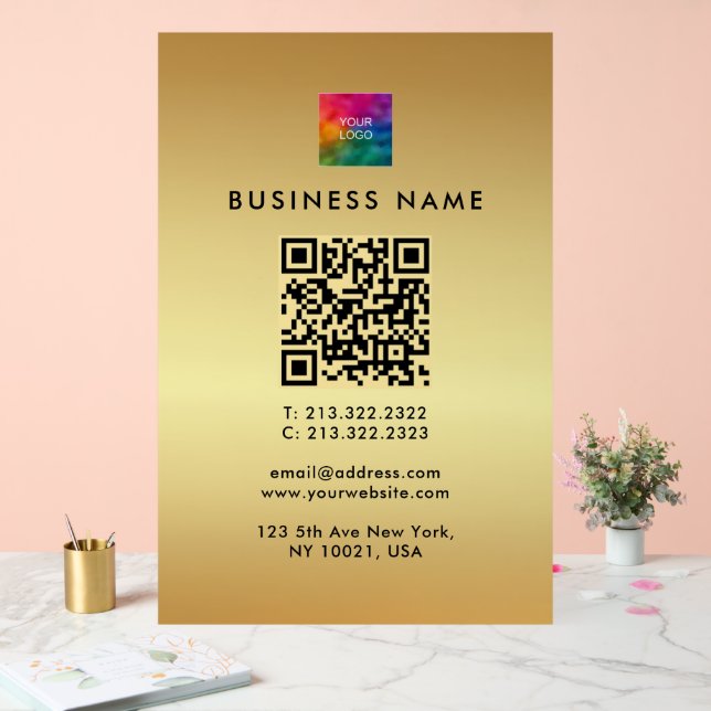 Promotional QR Code Logo Gold Branding Glamour Acrylic Sign (Wedding)