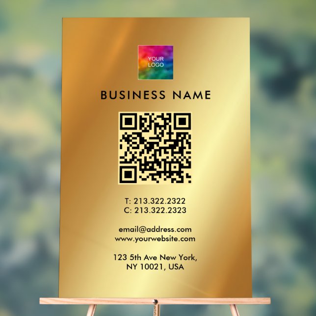 Promotional QR Code Upload Your Logo to Gold Acrylic Sign (Neutral)
