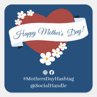 Promotional Red Heart Happy Mother's Day Square Sticker