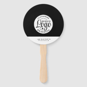 Promotional Round Black White Hand Fan With Logo 