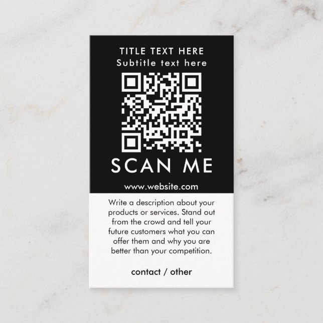 Promotional Scan Me QR Code Black & White Business Card (Front)