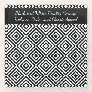 Promotional Script Company Tagline Black & White  Glass Coaster