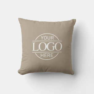 Promotional Taupe Corporate Company Business Logo Throw Pillow