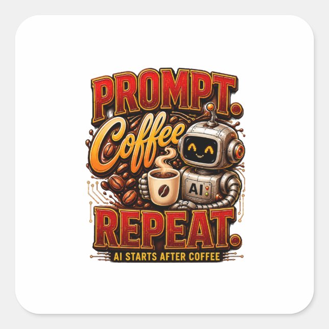 Prompt Coffee Repeat .Ai Start After Coffee Funny  Square Sticker (Front)