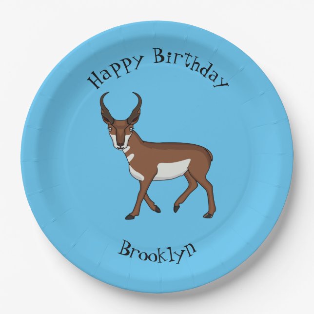 Pronghorn antelope cartoon illustration  paper plate (Front)