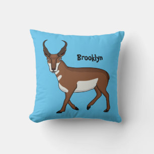 Pronghorn antelope cartoon illustration throw pillow