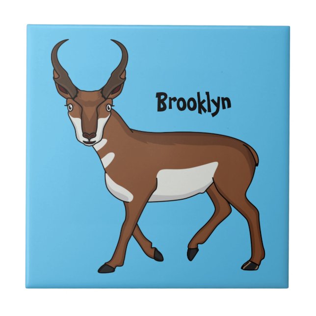 Pronghorn antelope cartoon illustration tile (Front)