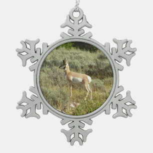 Pronghorn at Grand Teton National Park Snowflake Pewter Christmas Ornament