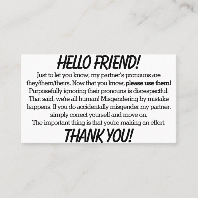 Pronoun Cards (they/them partner) (Front)