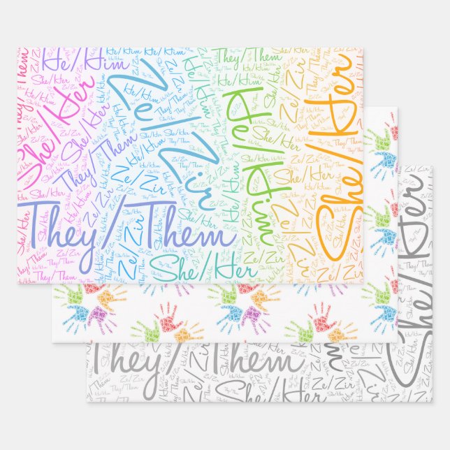 Pronoun pride gender queer rainbow lgbtqa wrapping paper sheet (Set)