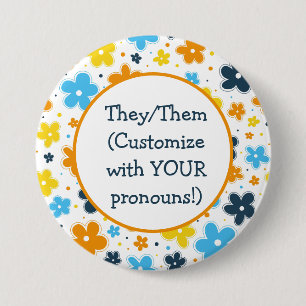 Pronouns AroAce Pride Flowers Doodle LGBTQ+ 3 Inch Round Button