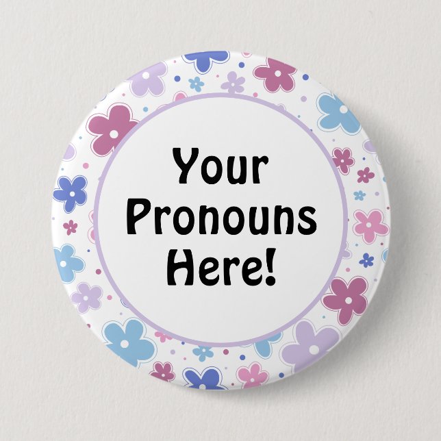 Pronouns Bigender Pride Flowers Doodle Pastels 3 Inch Round Button (Front)