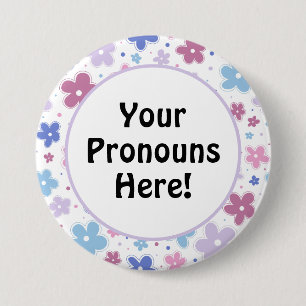 Pronouns Bigender Pride Flowers Doodle Pastels 3 Inch Round Button