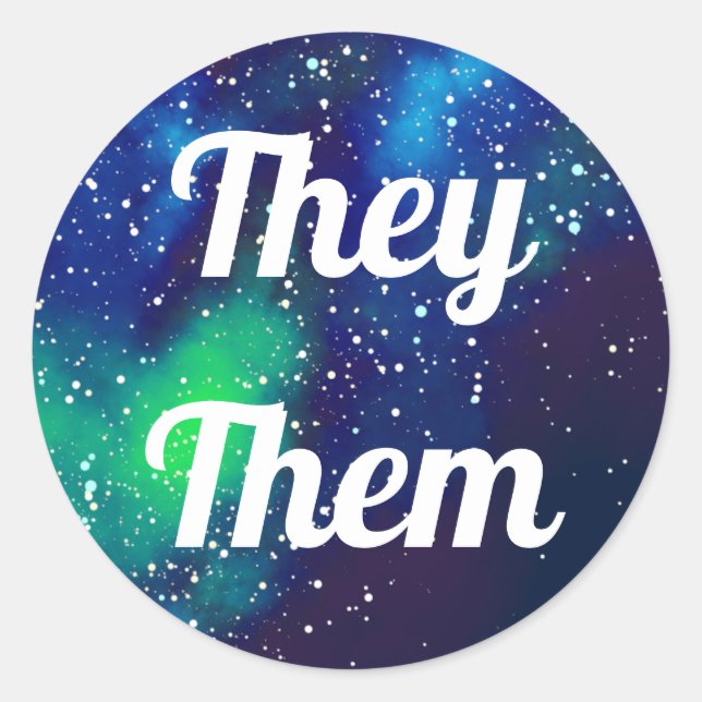 Pronouns Customizable Galaxy Classic Round Sticker (Front)