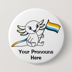 PRONOUNS Cute Axolotl + AroAce Pride Flag LGBTQ+ 3 Inch Round Button