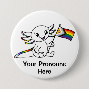 PRONOUNS Cute Axolotl Intersex Progress Pride Flag 3 Inch Round Button