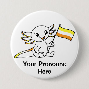 PRONOUNS Cute Axolotl + Maverique Pride Flag LGBTQ 3 Inch Round Button