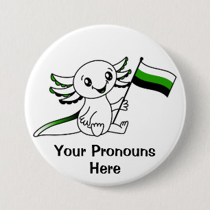 PRONOUNS Cute Axolotl + Neutrois Pride Flag LGBTQ 3 Inch Round Button