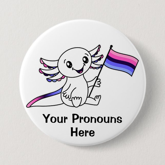 PRONOUNS Cute Axolotl Omnisexual Pride Flag LGBTQ 3 Inch Round Button (Front)
