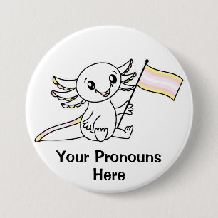 PRONOUNS Cute Axolotl + Pangender Pride Flag LGBTQ 3 Inch Round Button