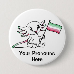 PRONOUNS Cute Axolotl with Abrosexual Pride Flag 3 Inch Round Button
