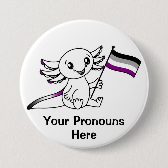 PRONOUNS Cute Axolotl with Ace Pride Flag LGBTQ+ 3 Inch Round Button (Front)