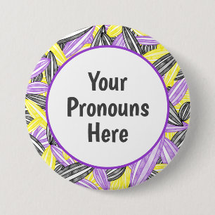 PRONOUNS Nonbinary Pride Abstract Zen Flower Petal 3 Inch Round Button