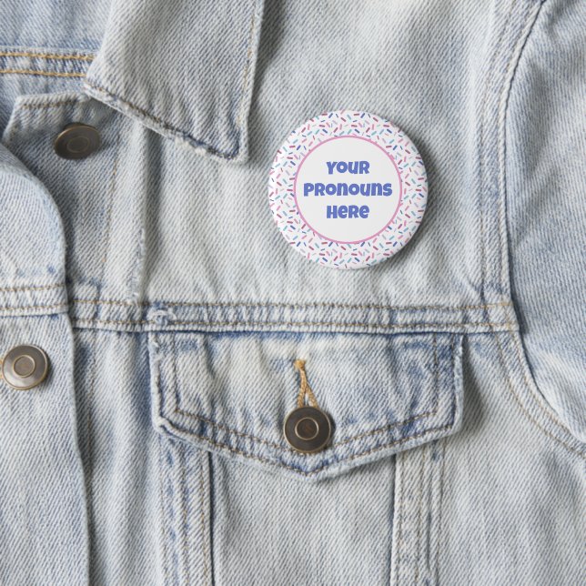 PRONOUNS Rainbow Sprinkles Bigender Pride Flag 2 Inch Round Button (In Situ)