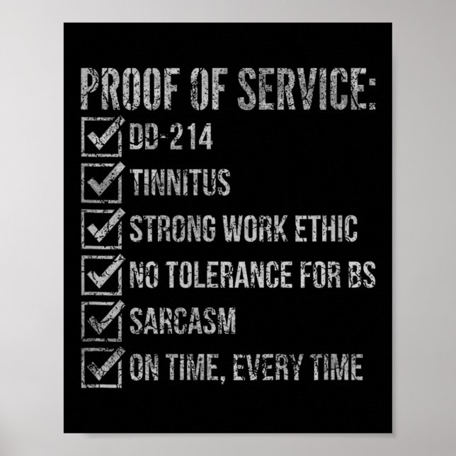 Proof of service dd-214 tinnitus strong work poster (Front)