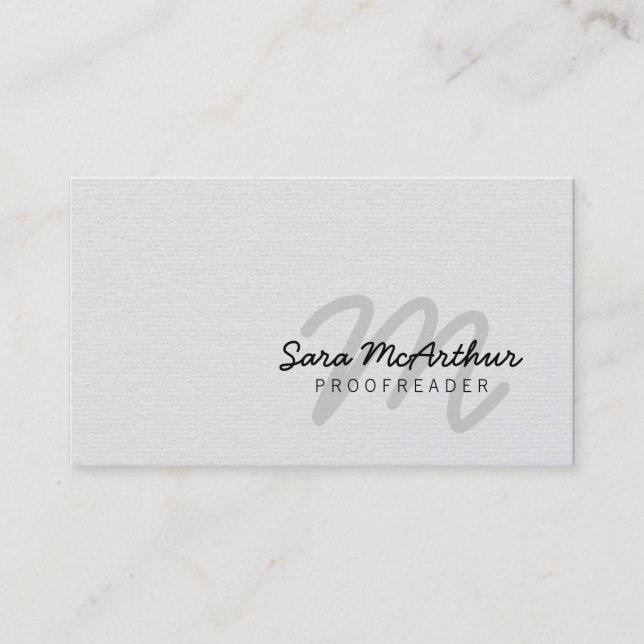 Proofreader Cursive Monogram Business Card (Front)