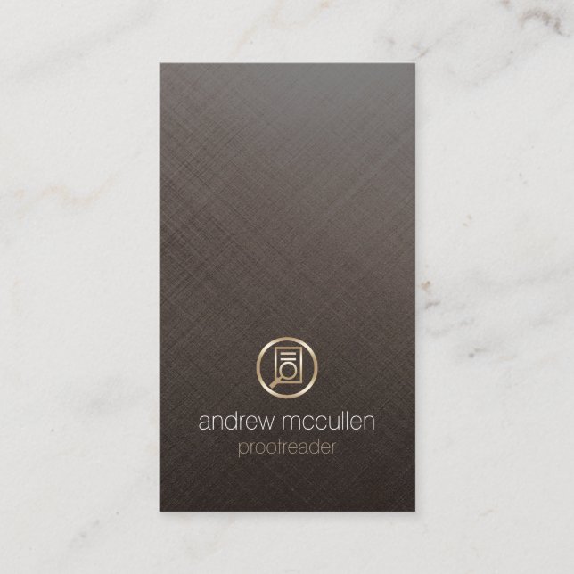Proofreader Glass Paper Icon Brushed Metal Business Card (Front)
