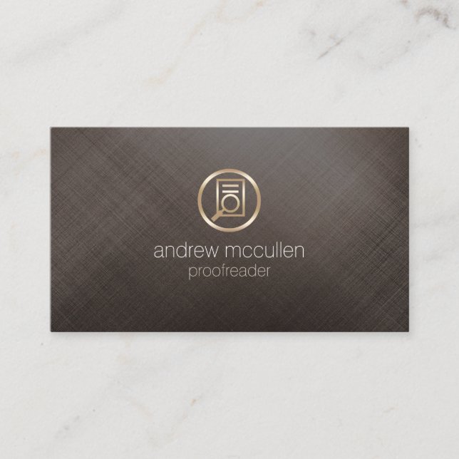 Proofreader Gold Magnifying Glass Icon Business Card (Front)