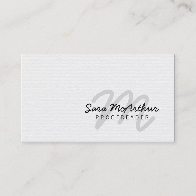 Proofreader Print Publishing Cursive Monogram Business Card (Front)