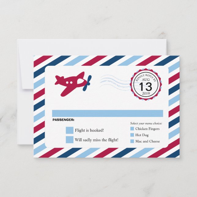 Propeller Plane Airmail Birthday RSVP Card (Front)