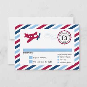 Propeller Plane Airmail Birthday RSVP Card