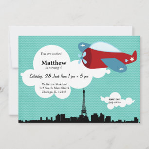 Propellor Plane Birthday theme (Blue) Invitation