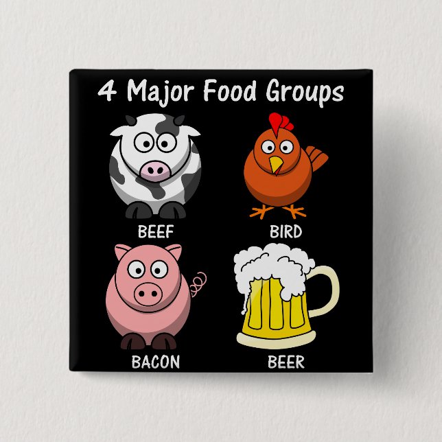 Proper American Diet: Four Major Food Groups 2 Inch Square Button (Front)