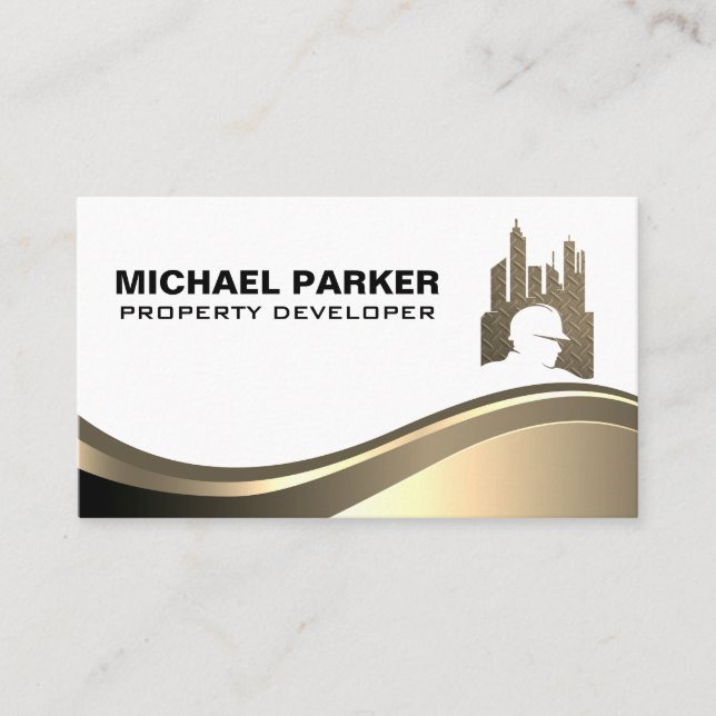 Property Developer Logo | Construction Metal Logo Business Card (Front)
