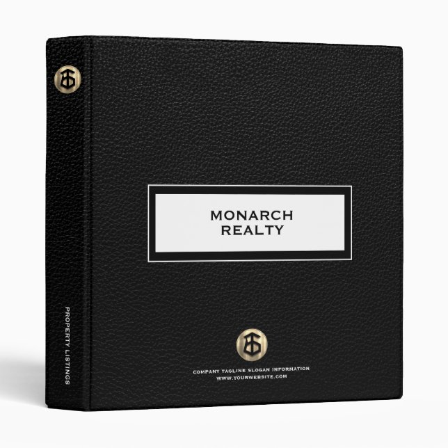 Property Listings Organizer Black Leather Print Binder (Front/Spine)