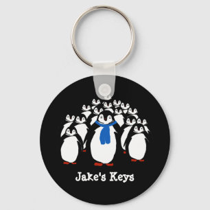 Property of Black and White Illustrated Penguin Keychain
