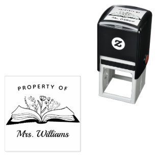 Property Of Custom Teacher Name Opened Book Flower Self-inking Stamp