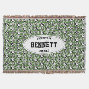 Property of family name soccer ball pattern sports throw blanket