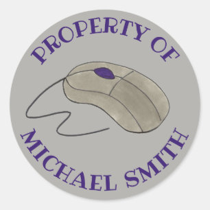 Property Of Grey Computer Mouse Personalized Classic Round Sticker