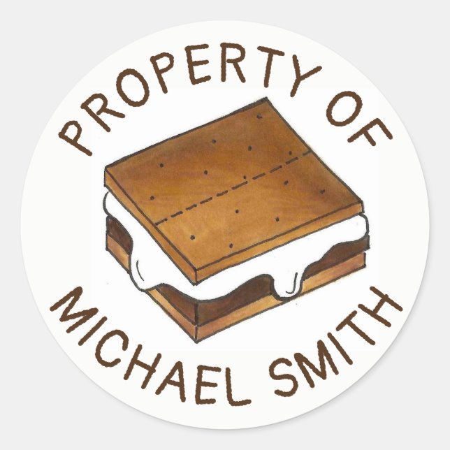 PROPERTY OF Personalized Campfire S'mores Camp Classic Round Sticker (Front)
