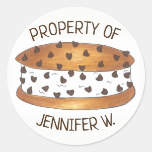 Property of Personalized Chipwich Ice Cream Foodie Classic Round Sticker